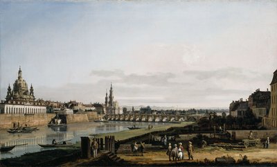 Dresden vanaf de rechteroever van de Elbe met de Augustusbrug door Bernardo Bellotto